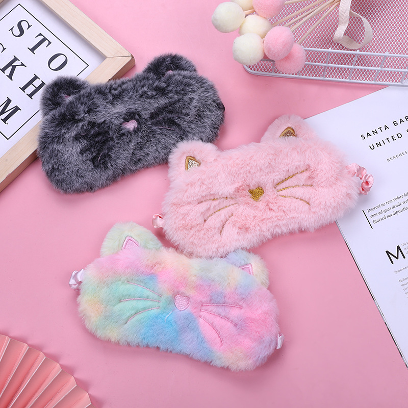 Rosa negro colorido gato felpa máscara de ojo copo de nieve sombreado máscara de ojo colorido gradiente máscara de ojo de dibujos animados