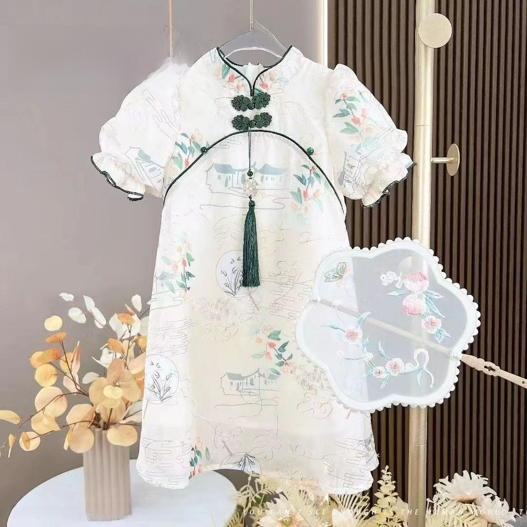 Girls' Qipao Dress 2022 New Summer Outfit Trendy Fashion Hanfu Skirt Older Children Summer Ancient Style Princess Dress
