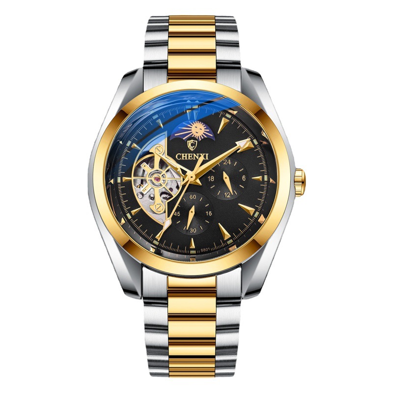 CHENXI reloj hombres reloj mecánico sol Luna estrella tourbillon reloj mecánico tiktok popular reloj en vivo