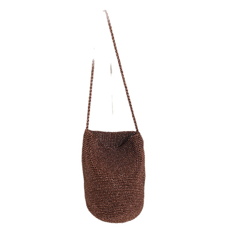 Korean Style Fashion Crossbody Straw Woven Bag - New Solid Color Bucket Bag, Versatile Woven Beach Bag For Vacation - Thumbnail 5