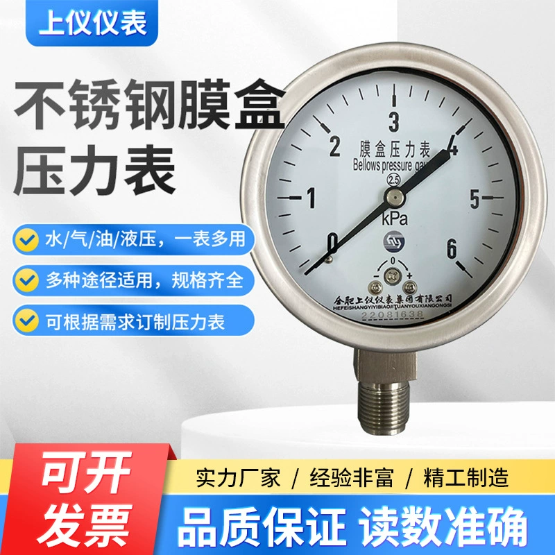 Shangyi Instrument Group YE-100B мембранный манометр из нержавеющей стали, вакуумный ударопрочный осевой газовый счетчик микродифференциального давления