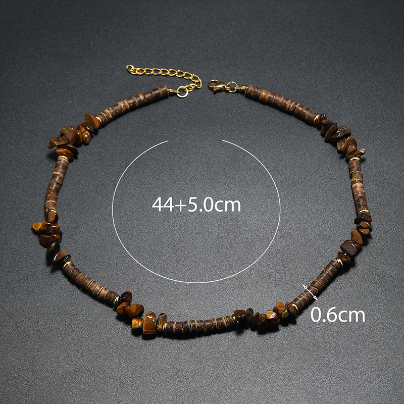 Coconut Shell, Glass Material Bohemian Geometric Coconut Shell Glass Gravel Beaded Men's Necklace