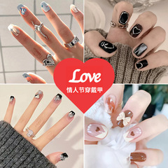 Love French Wearable Nails Handmade Valentine's Day Wearable Nail Art Nails Wholesale Jelly Glue Fake Nail Patches