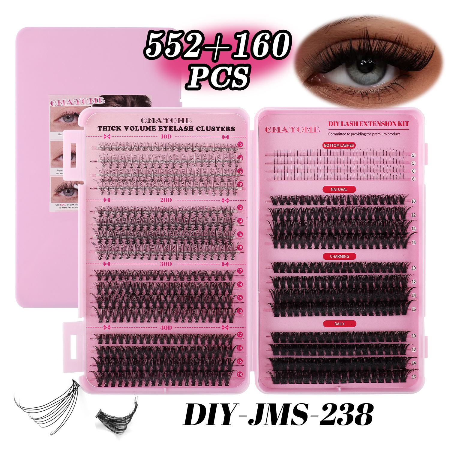 Estilo explosivo transfronterizo 640 racimos de bricolaje de un solo racimo de pelo de flor 9-16mm conjunto de extensión de pestañas postizas segmentadas curvas D gruesas naturales