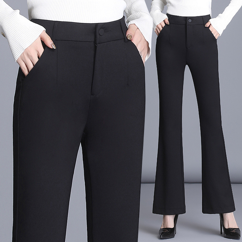 카운터 뿔 바지 여자 2024 봄과 가을 새로운 높은 허리 슬림-올매치 프로 캐주얼 블랙 마이크로 바지