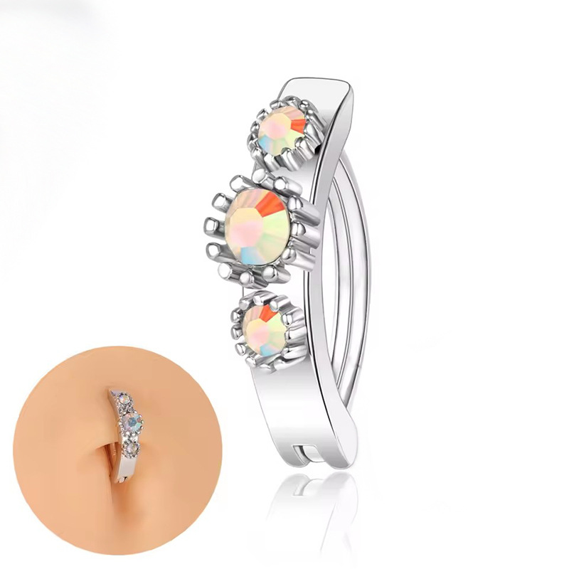 European American Cross-border Stainless Steel Smooth Ring With Personalized Flower Design And Zircon Inlay, Navel_voghion.com