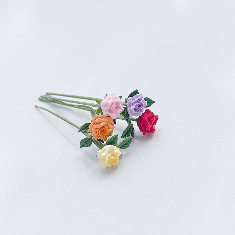 Dollhouse Artificial Rose Flower Miniature Plant Clay Flower Miniature Accessories Mini Shooting Scene Props