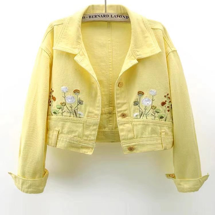 2023 Spring and Autumn new high-end fashion embroidered flower long sleeve Denim coat women's short small top jacket