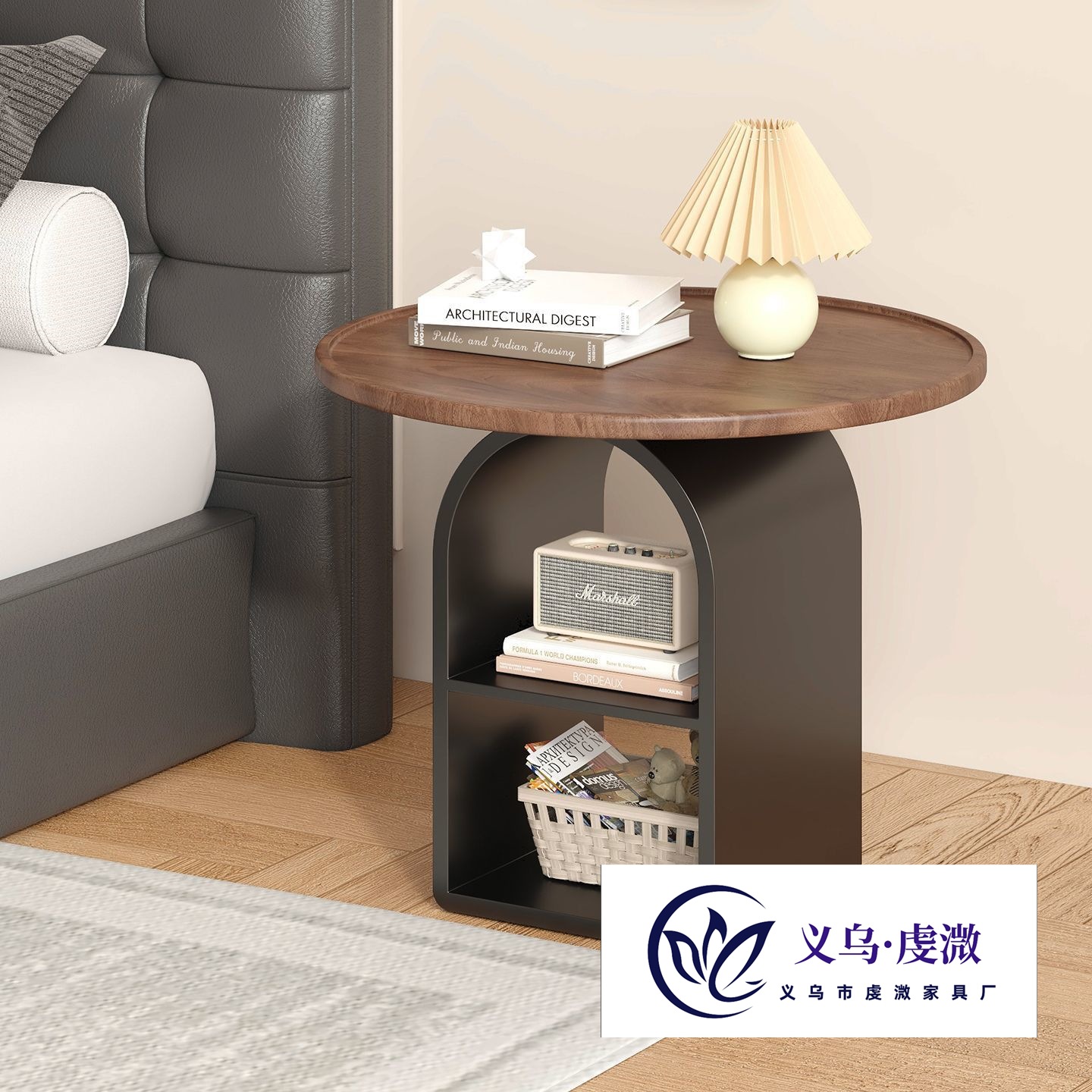 Medieval Style Solid Wood Bedside Table Home Bedroom Small Side Table Light Luxury High-End Bedside Table Storage Rack Creative