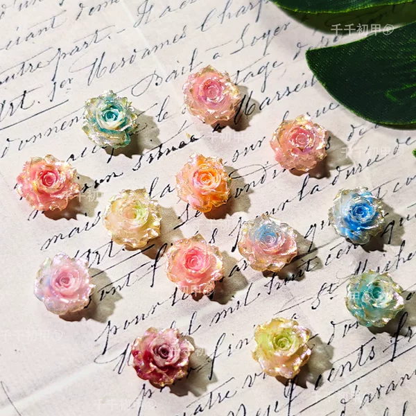 Popular Luminous Rose Nail Art Accessory with Double-Color Fine Glitter, Same Style as Internet Celebrities' Luminous DIY Bracelet Accessories