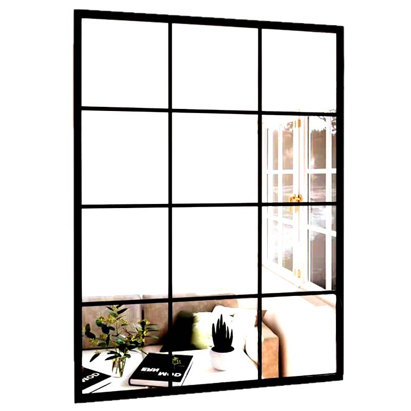 Espejo de cuerpo entero de piso de interior de pared cuadrado minimalista moderno nórdico, espejo decorativo de metal de entrada retro de hierro forjado