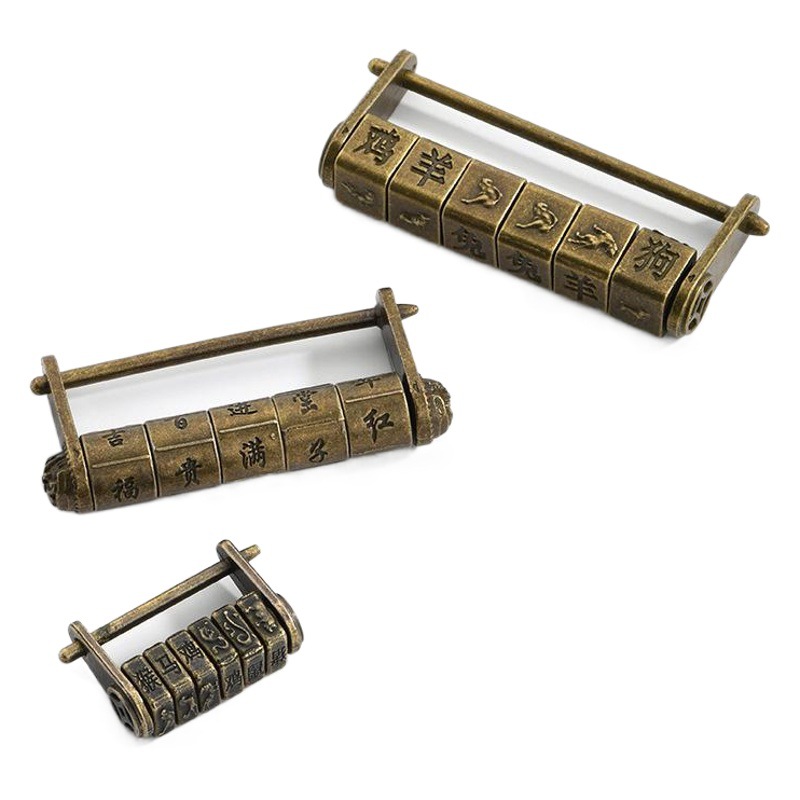 Jingmao cerradura de aleación de zinc antiguo texto Contraseña bloqueo cabeza antigua pequeña cerradura de cobre antigua Dong cerradura de cinco ruedas Retro