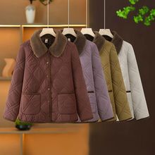 妈妈中老年洋气女装棉衣翻领短款棉服加绒时尚外套新款加厚棉袄