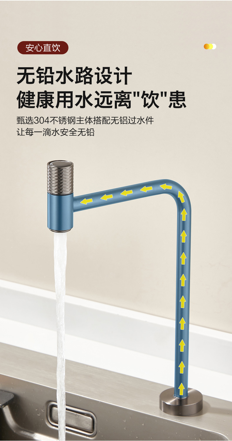 Gun gray water purifier faucet, 304 stainless steel, 2-inch and 3-inch interface faucet, single-cooling kitchen sink, direct drinking undefined