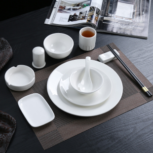 Hotel Restaurant Ceramic Pure White Plate Bowl Bone Dish Set Hotel Club Table Tableware Three or Four Piece Set