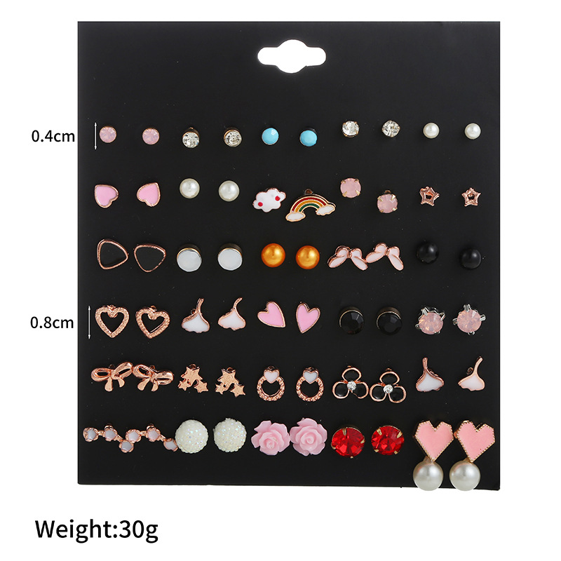 Korean 30 Pairs Flower Heart Geometric Earrings Set Wholesale Nihaojewelry display picture 7