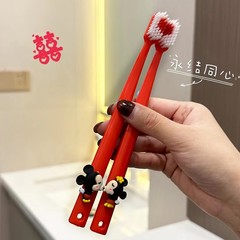 Toothbrush, wedding, soft-bristled couple, brushing teeth, mouthwash cup set, red plastic creative dowry supplies collection