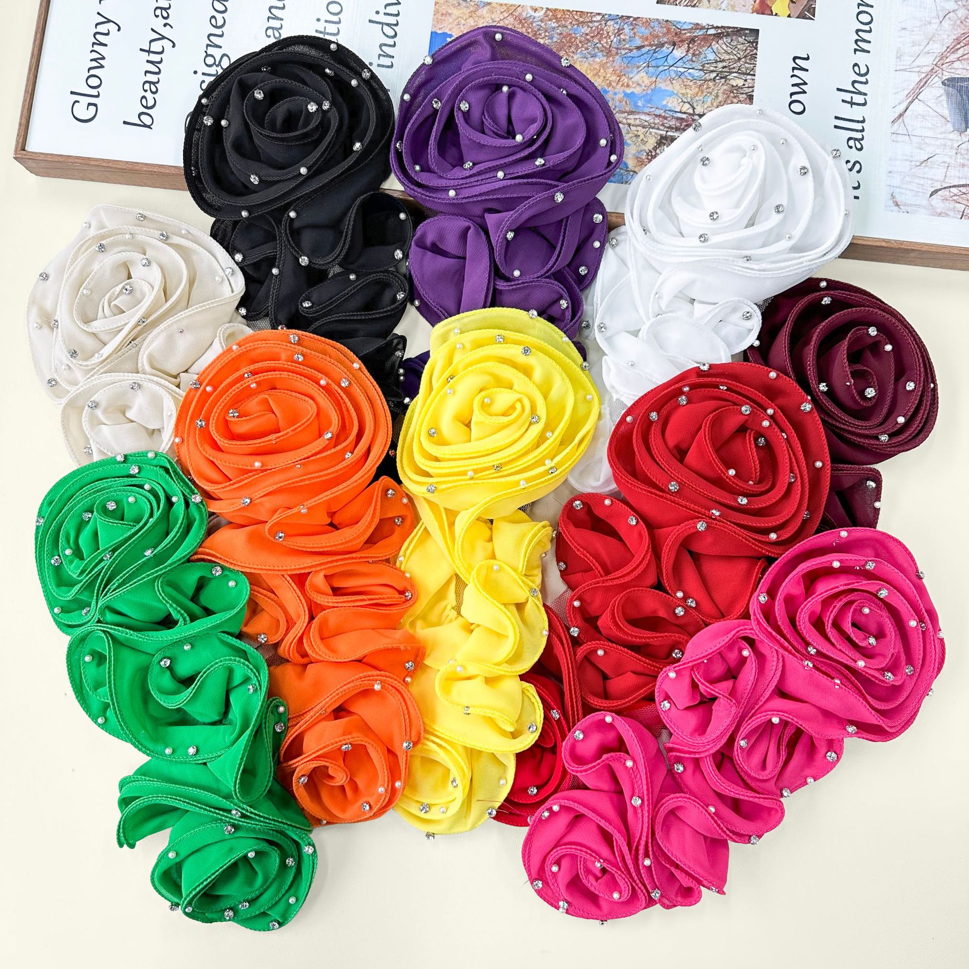 Cinturón de nieve multicolor taladro flor tela accesorios para el cabello ropa de baile de moda vestido accesorios de decoración al por mayor