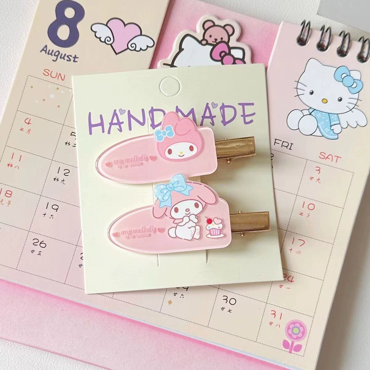 Набор аксессуаров для волос (Hello Kitty) — 10 штук милых японских мультяшных заколок, шпильки и резинки, розовый