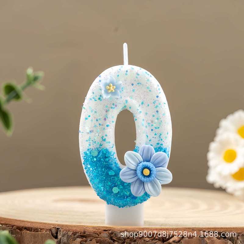 グラデーションブルーの花デジタル誕生日キャンドルアマゾン越境電子商取引パーティーケーキデコレーション1歳クリエイティブキャンドル|undefined