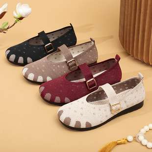 Spring and Summer Old Beijing Cloth Shoes, Non-Slip Soft-Soled Women's Shoes, Flat Shoes, Square Dance Shoes, Middle-Aged and Elderly Mother's Shoes, Lightweight and Comfortable