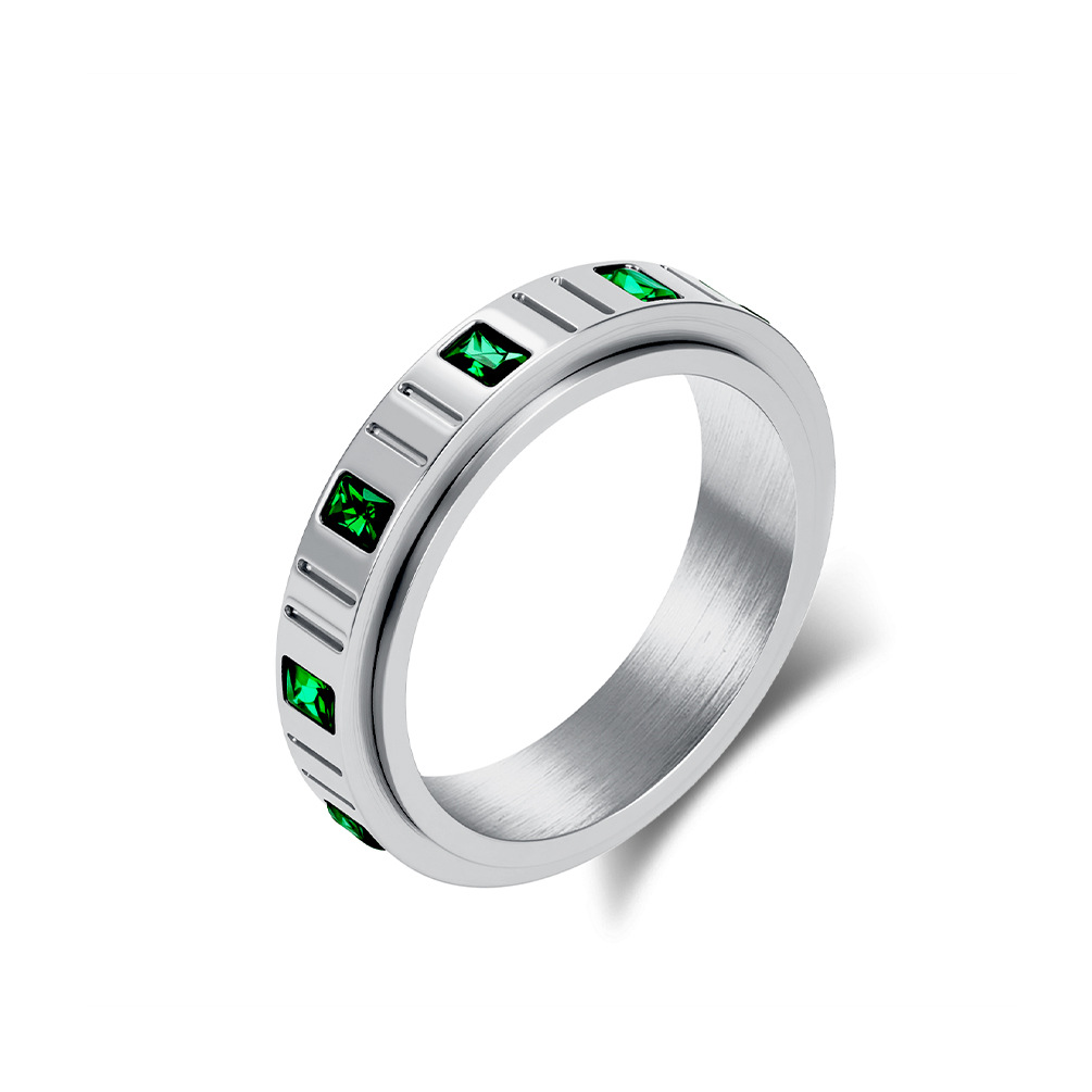 Women's Unique Pinky Ring Emerald Zircon Titanium Steel Rotating High End Sophisticated Jewelry_voghion.com