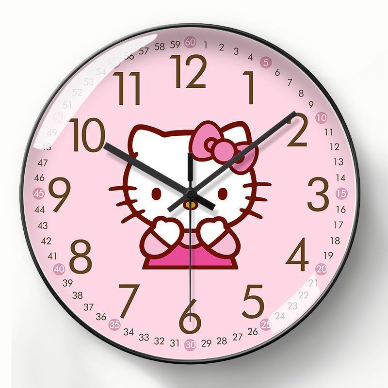 Pink Cartoon Wall Clock Girl's Cute Kt Cat Watch Hello Kitty Children's Room Automatically Mute Clock Wave Clock