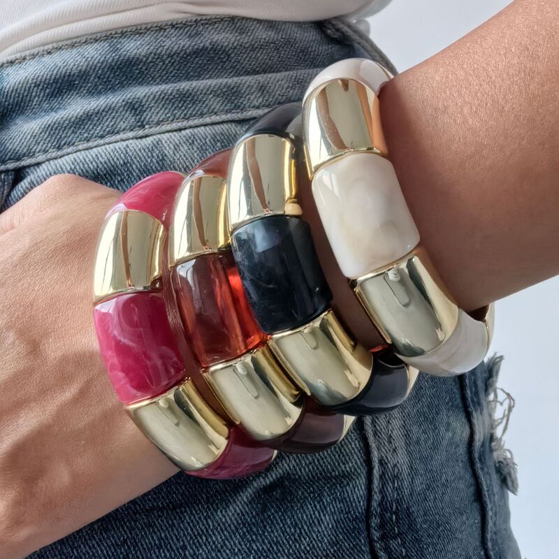 European and American Hot-Selling Retro Fashion Simple Colorfulful Square Bead String Elastic Splicing Acrylic Bracelet
