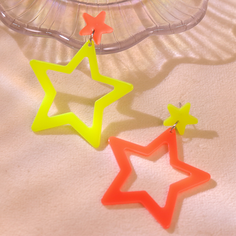 Pentagram, Fluorescent Pattern 1 Pair Cute Exaggerated Pentagram Fluorescent Acrylic Women's Drop Earrings Earrings Ear Studs
