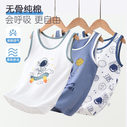 Children's cartoon print pure cotton sleeveless undershirt for boys, simple and comfortable, 2025 summer unlined top