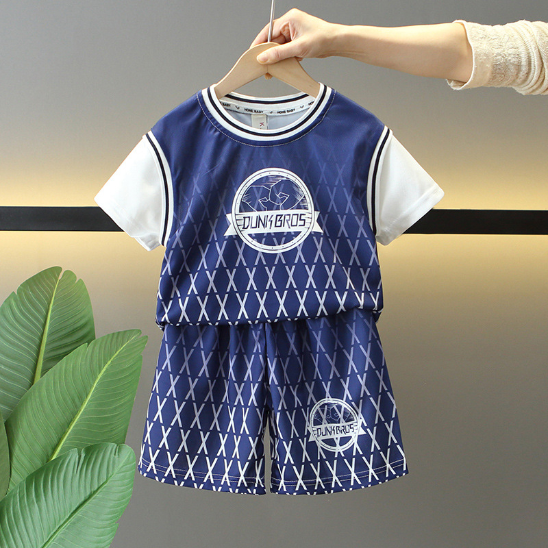 7948 traje deportivo de traje de baloncesto de verano para niños 2025 nuevo traje de verano de dos piezas de manga corta para niños de secado rápido