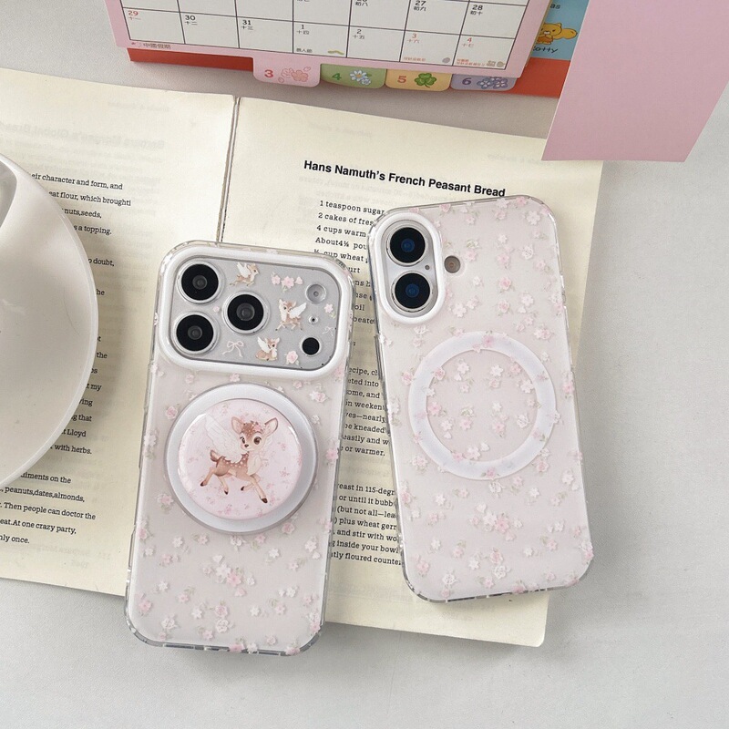 Girl's floral deer phone case suitable for Apple 17/16PRO, magnetic precision hole case for iPhone 15/14PRO