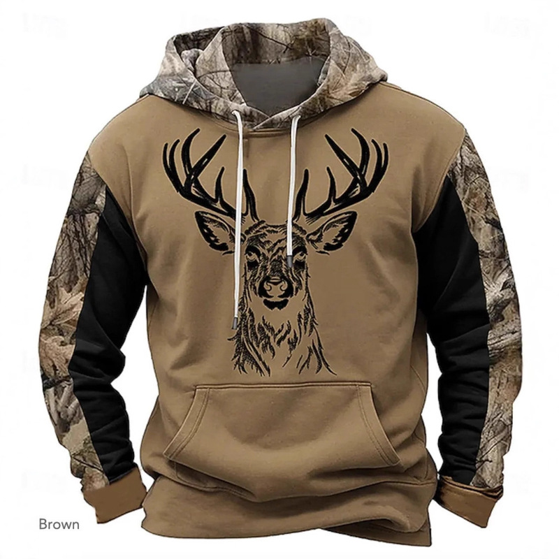 Cross-Border Jit Dropshipping Hot-Selling Men's 3D Digital Printing Deer Pattern Men's Casual Hoodie Spring & Fall Sweatshirt
