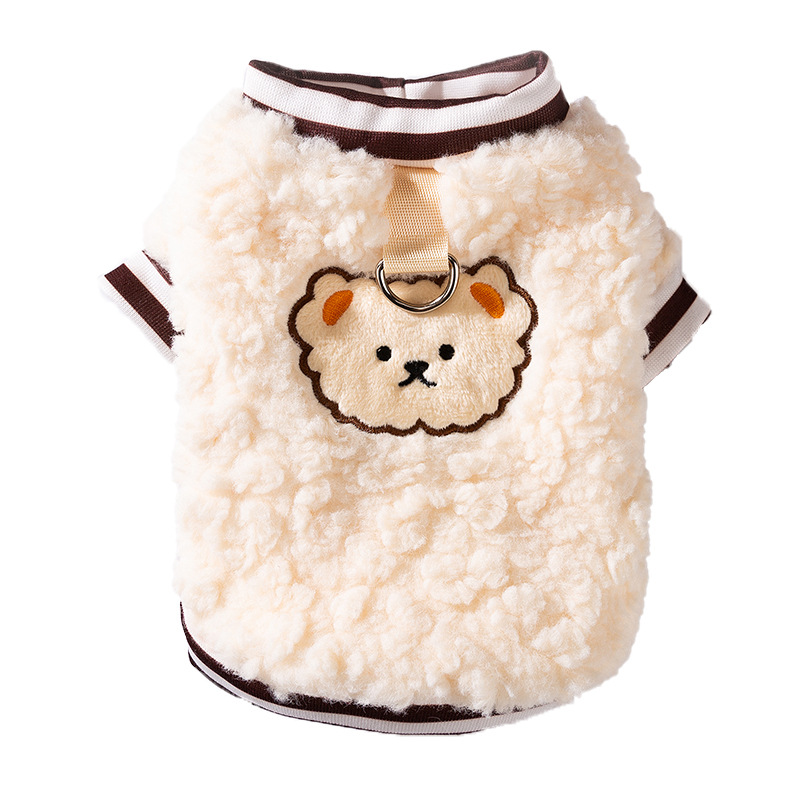 Arroz blanco lindo pegatina bordada pequeña oveja guisante de seda de dos pies chaqueta de terciopelo pequeño perro otoño invierno grueso ropa de mascotas image 5