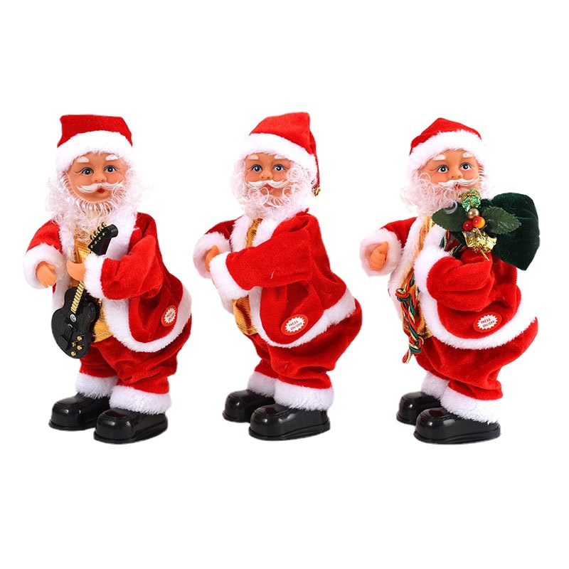 Transfronteriza eléctrica Santa Claus sacudiendo la cadera tocando la guitarra con música Navidad pequeño anciano decoraciones regalo de la muñeca