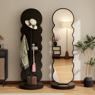 Household Wooden Bedroom with Clothes Hanger Storage Integrated Internet Celebrity Fitting Mirror Rotatable Dressing Mirror Full Body Floor Mirror