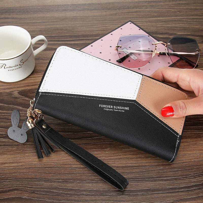 New Korean Style Women's Wallet Student Long Zipper Large Capacity Handbag Fashionable Color Matching Mobile Phone Bag