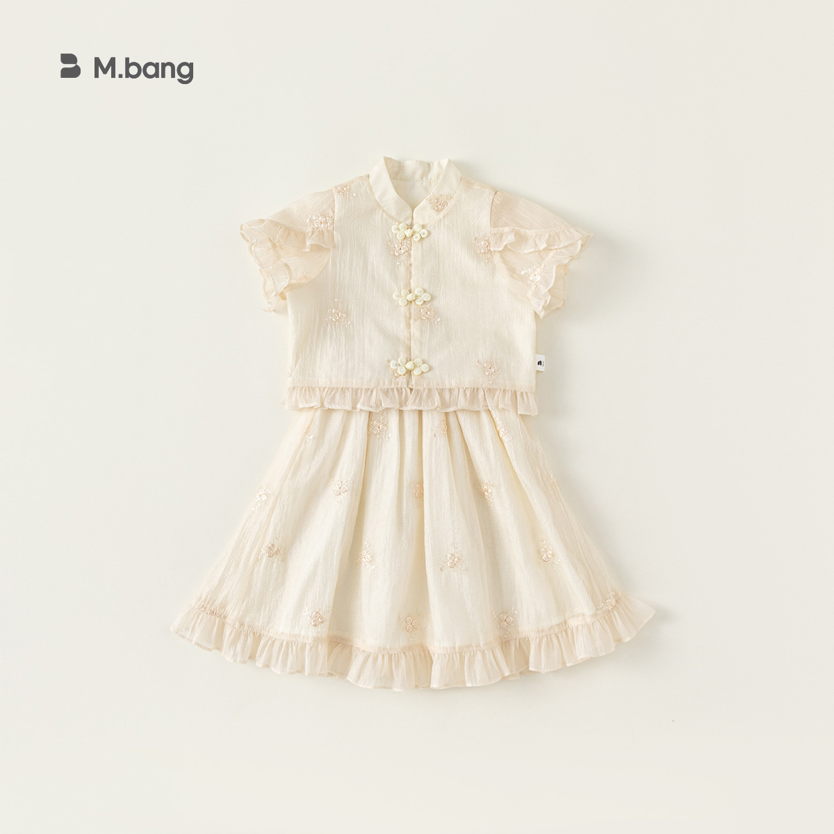 Bangchoan ropa infantil set de estilo nacional de verano, camiseta de hebilla, media falda, niñas dos sets de ropa de estilo antiguo para niños