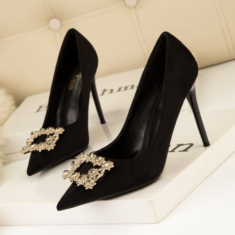 121-15 han edition fashion high heels for women's shoes high heel with shallow mouth sweet pointed bow diamond single shoes