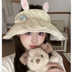 夏の日焼け止めサンハット漫画つば付きUV折りたたみ帽子空のトップ顔を小さくする帽子