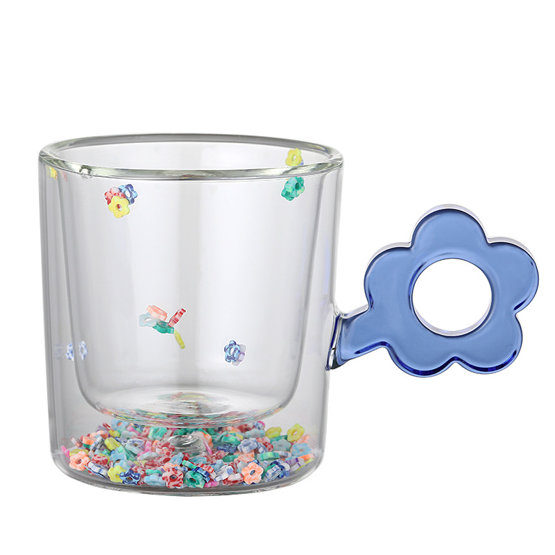 Flores copas de silicio copas de vidrio doble copas de arena flotante copas de vidrio de alto silicio copas de agua copas de agua copas de agua de oficina en el hogar