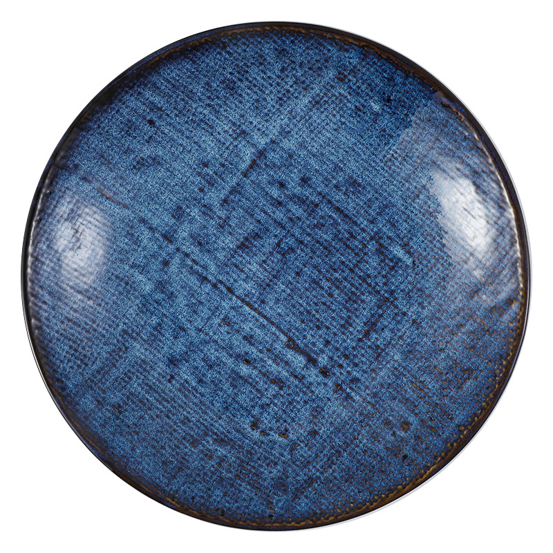 Plato de cerámica creativo, cubiertos de comedor, tela de cerámica transfronteriza, platos occidentales, cubiertos de cerámica azul profundo