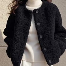 羊羔毛新品短款外套女春冬季新款时尚保暖休闲黑色颗粒绒毛呢外穿