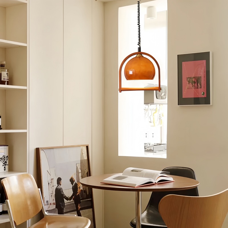 América retro madera maciza silenciosa viento medieval restaurante retráctil lámpara de lámpara japonesa ámbar creativa isla mesa de comedor lámpara de comedor