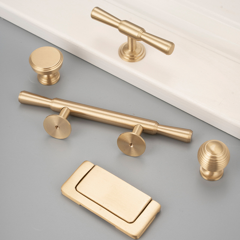 美式隱形嵌入式金色全黃銅抽屜鞋櫃創意衣櫥柜子門家具單孔拉把手