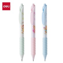 得力HY012黄油小熊臻顺滑按动学生中性笔0.5mm子弹头(黑)支顺滑墨