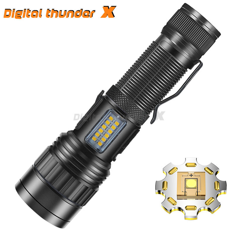 Transfronterizo nueva linterna telescópica XHP50 aleación de aluminio USB Pantalla de alimentación de largo alcance linterna de luz fuerte al por mayor