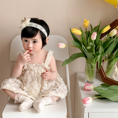 Baby girl summer cute clothes baby one-piece bodysuit summer outing princess rompers jacquard suspenders harem