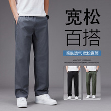 春秋夏青年男士休闲直筒工装长裤中年大码薄款休闲长裤跨境纯色潮
