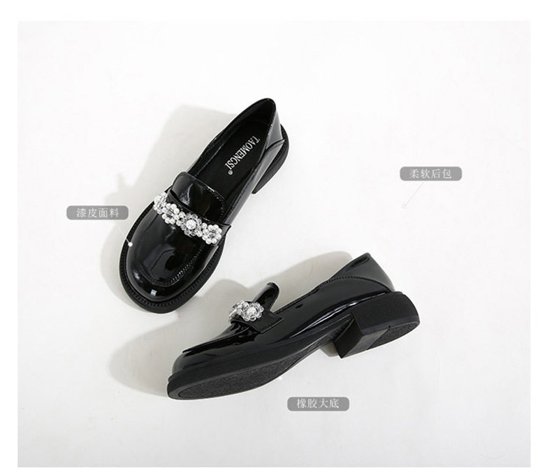 Giày Mary Jane nữ mũi tròn gót vuông gót 3–6 cm, giày lười da bóng cỡ lớn — Màu đen chi tiết 5